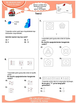 ilkokul 1. Sınıf Bilsem Zeka Testi 